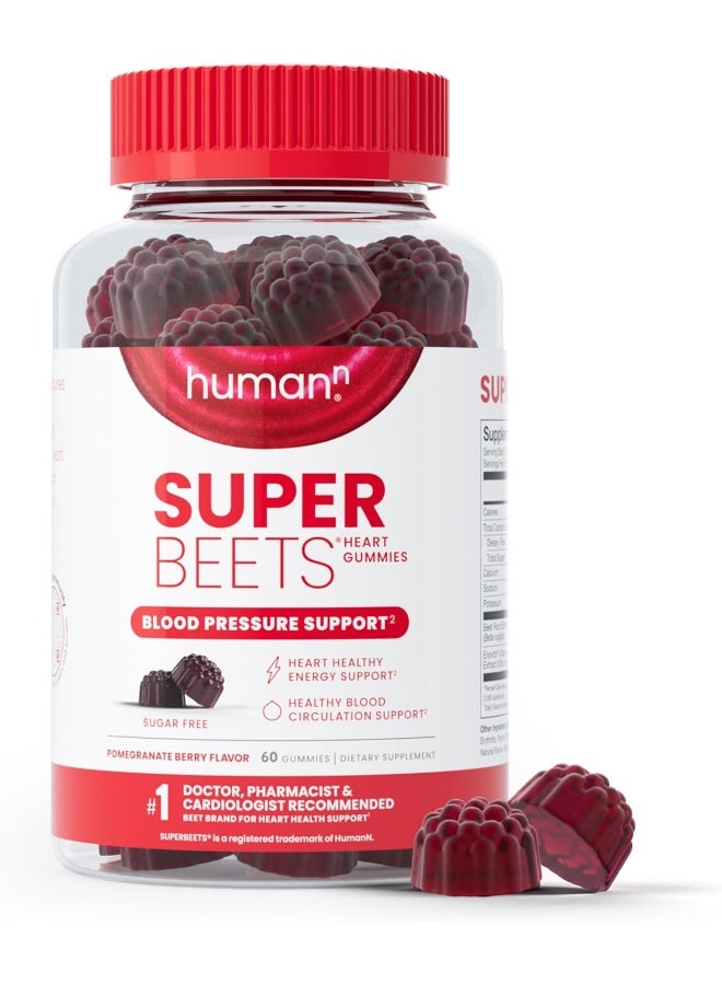 humanN SuperBeets Heart Gummies - Beet Gummy with Energy Support, Grape Seed Extract & Beetroot Powder, Sugar Free - Pomegranate Berry Flavor, 60 Count - Image 1